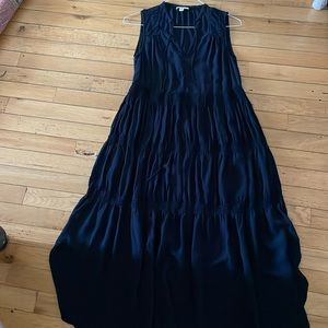 James Perse long navy pleated cotton voile dress with matching slip